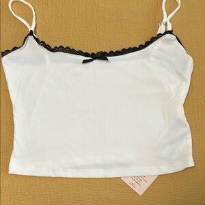 White Camisole with Black Lace Trim